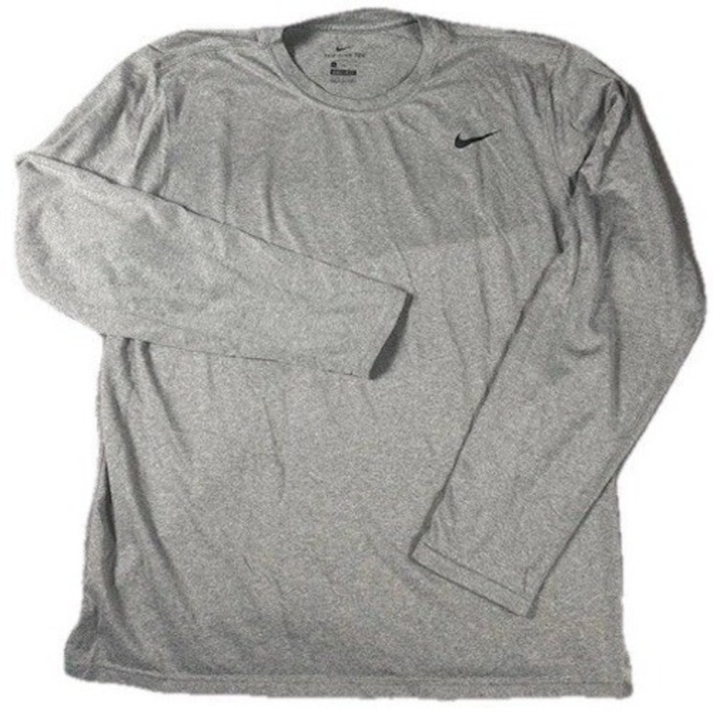 Nike Shirt Mens Large Gray Dri-FIT Long Sleeve Tee Athletic Training Swoosh